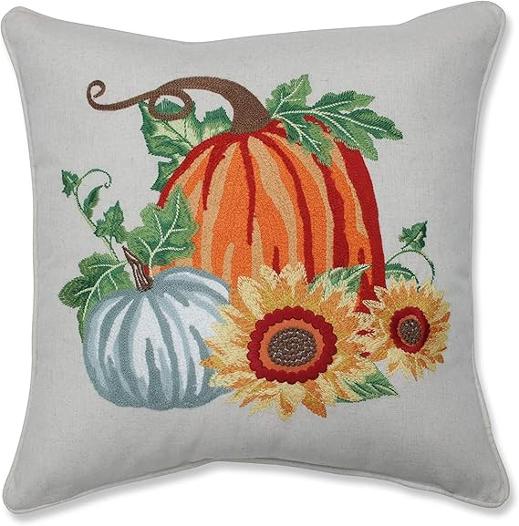 Pillow Perfect Indoor Fall Embroidered Pumpkin Patch Throw Pillow, 18” x 18", (Thanksgiving/Har... | Amazon (US)