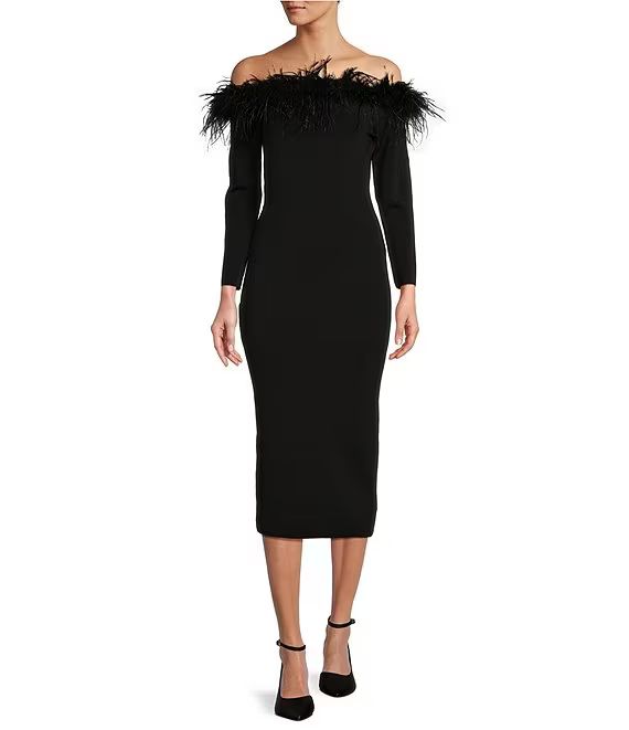 Callie Feather Off-the-Shoulder Midi Dress | Dillard's