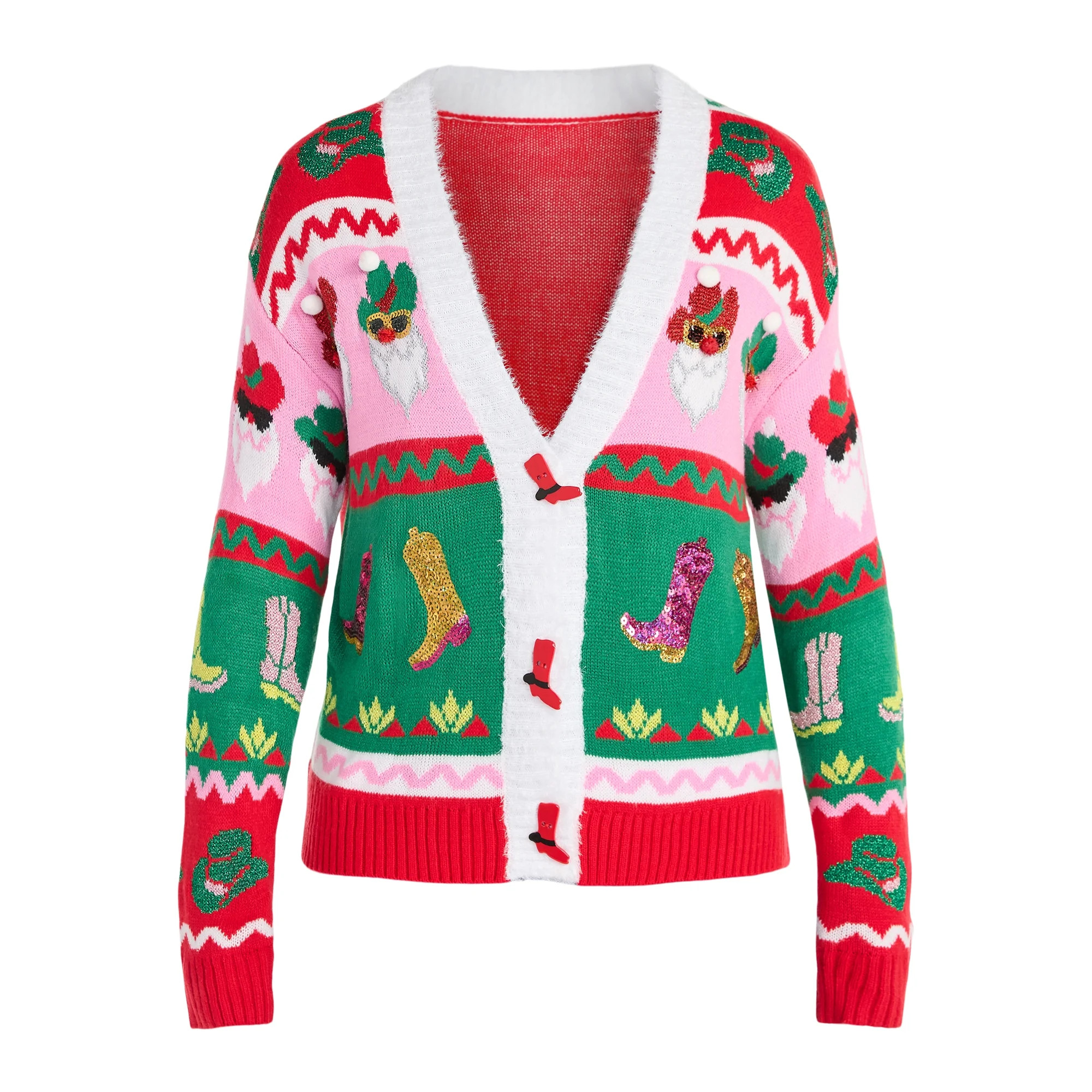 Women's Embellished Button Front Christmas Cardigan from Holiday Time, Sizes XS-XXXL | Walmart (US)