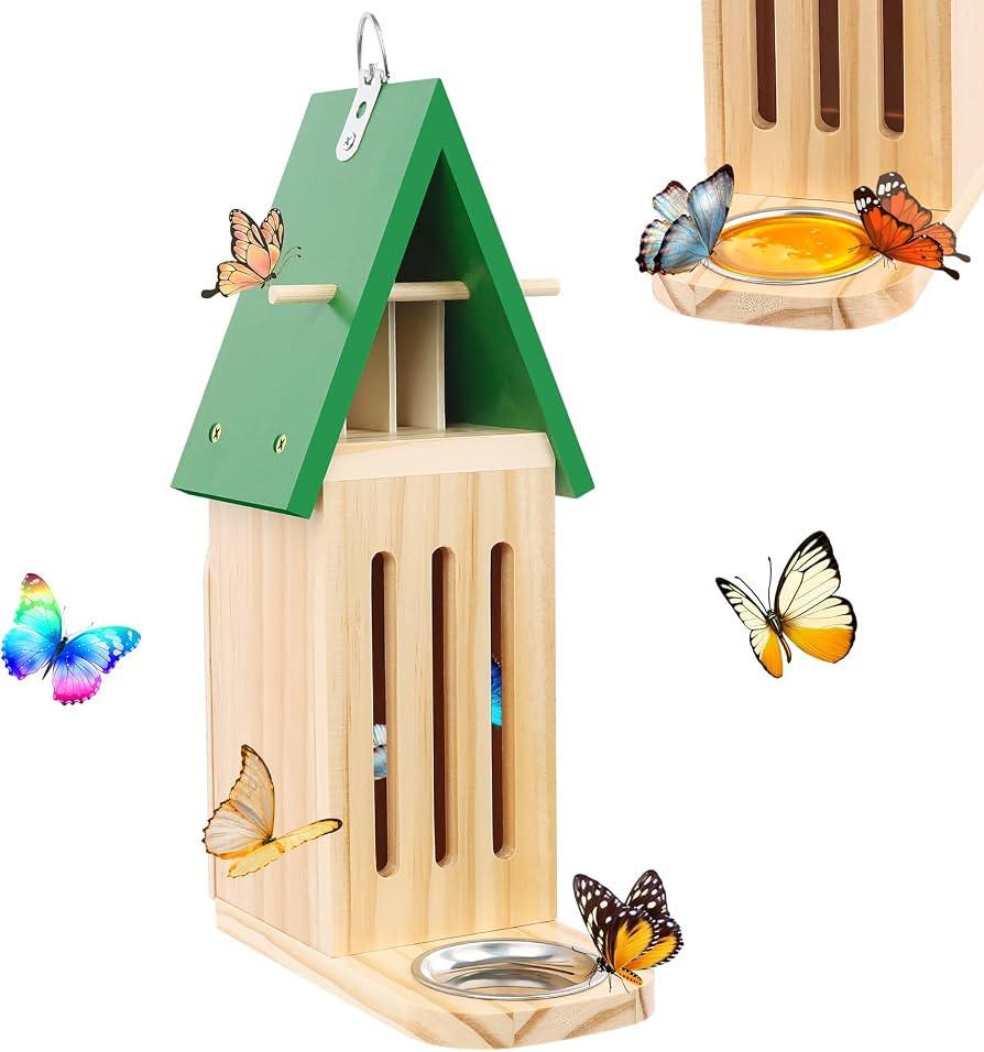 Butterfly House and Feeder for Outside, Wooden Butterfly House for Garden, Natural Butterfly Habi... | Amazon (US)