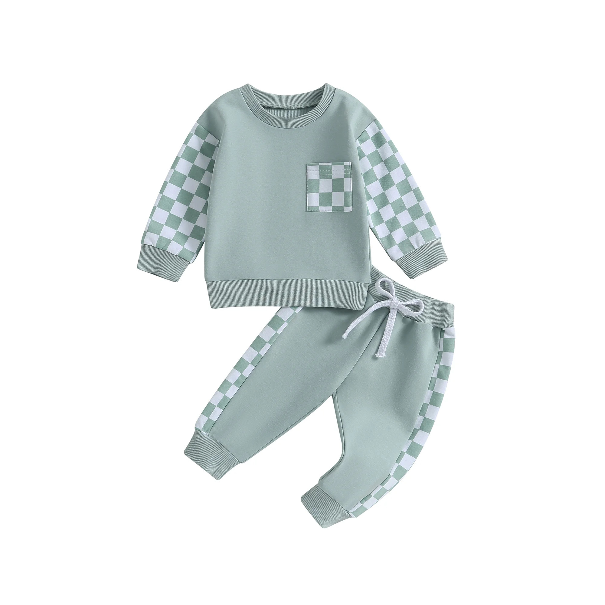 Toddler Baby Boy Clothes Checkered Patchwork Long Sleeve Sweatshirt Top Pants Set 2Pcs Fall Winte... | Walmart (US)