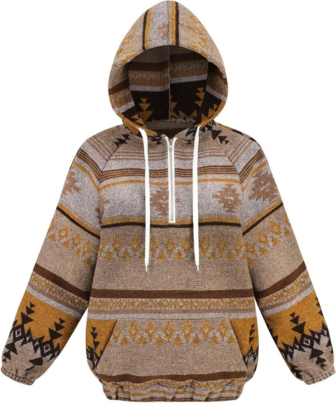 COWOKA Women's Aztec Print Pattern Western Ethnic Half Zip Long Sleeve Pullover Hoodie Sweatshirt | Amazon (US)