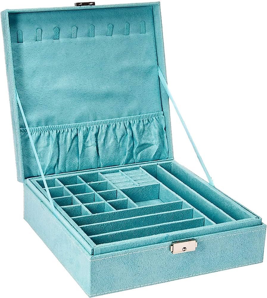 KLOUD City Two-Layer Jewelry Box Organizer Display Storage case with Lock (Blue) | Amazon (US)
