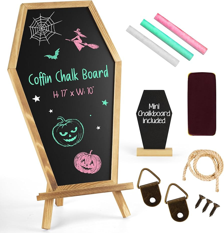 Coffin Chalk Board with Mini Coffin Blackboard - Gothic Wedding Decor - Spooky 17x10.5 inches - E... | Amazon (US)