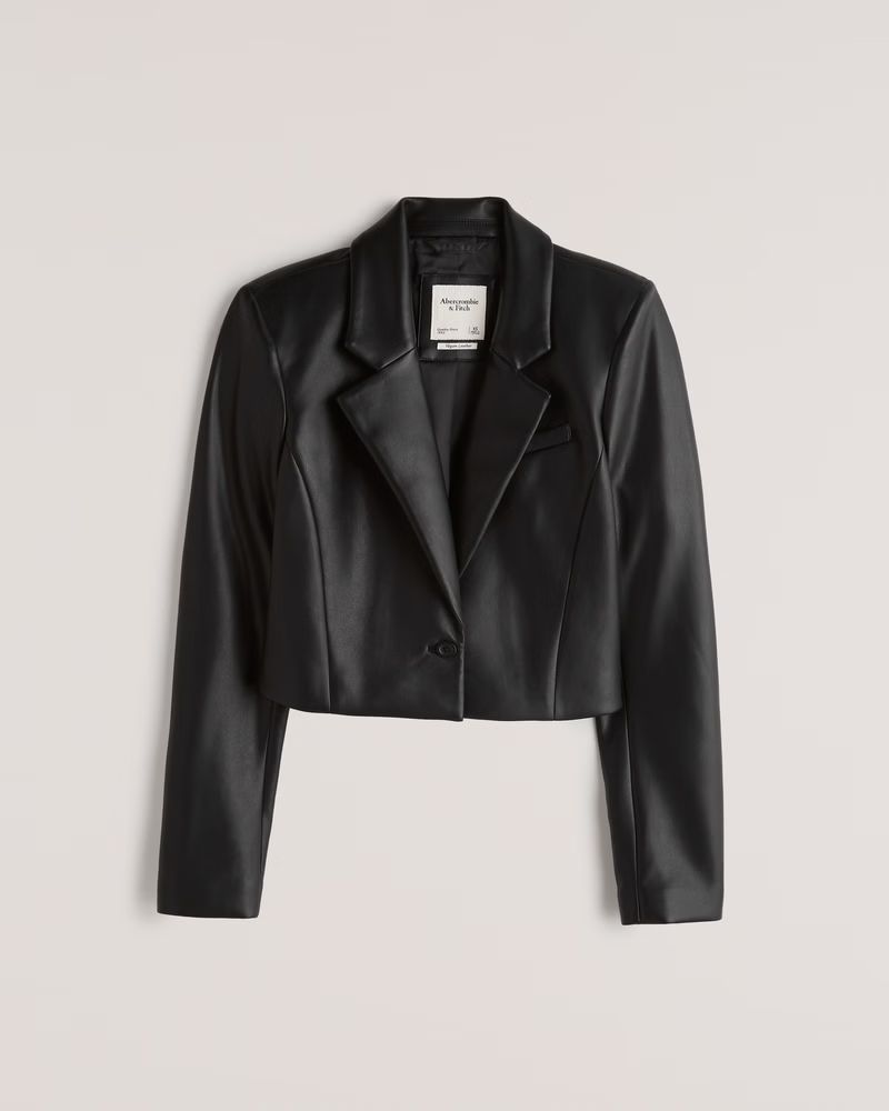 Abercrombie & Fitch Women's Cropped Vegan Leather Blazer in Black - Size XL | Abercrombie & Fitch (US)