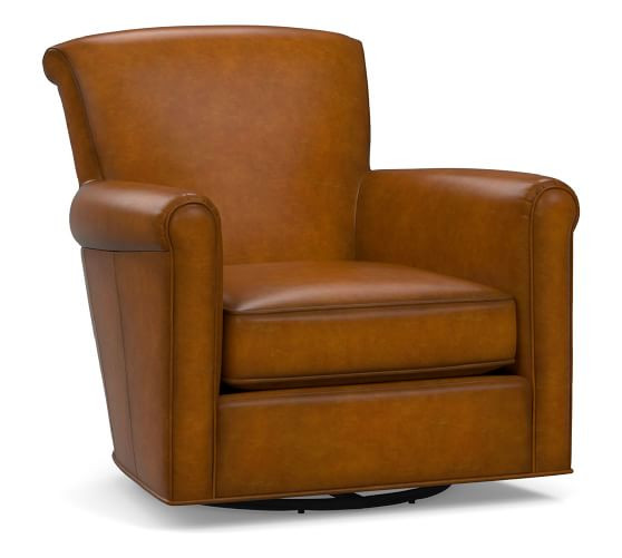 Irving Roll Arm Leather Swivel Chair | Pottery Barn (US)