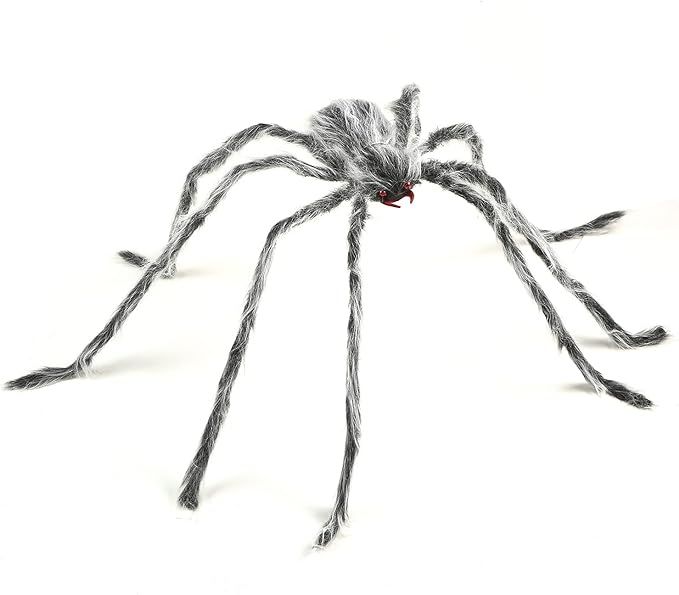 Sattiyrch 2 Pack Halloween Giant Spider 4.9 Ft Scary Fake Grey Hairy Spider with Red Mouth Outdoo... | Amazon (US)