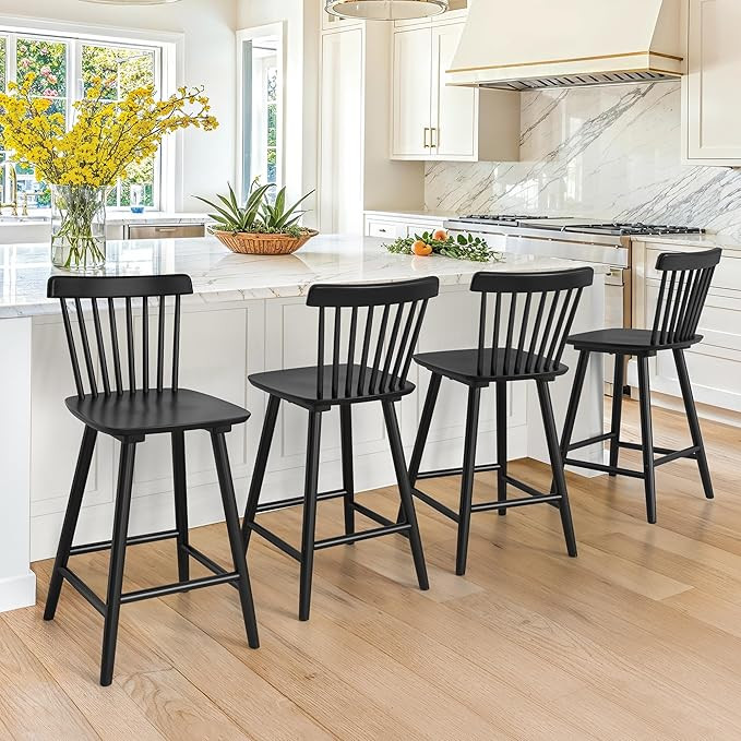 LUE BONA Upgraded Windsor Wooden Black Bar Stools Set of 4, 24 Inch Counter Height Barstools with... | Amazon (US)