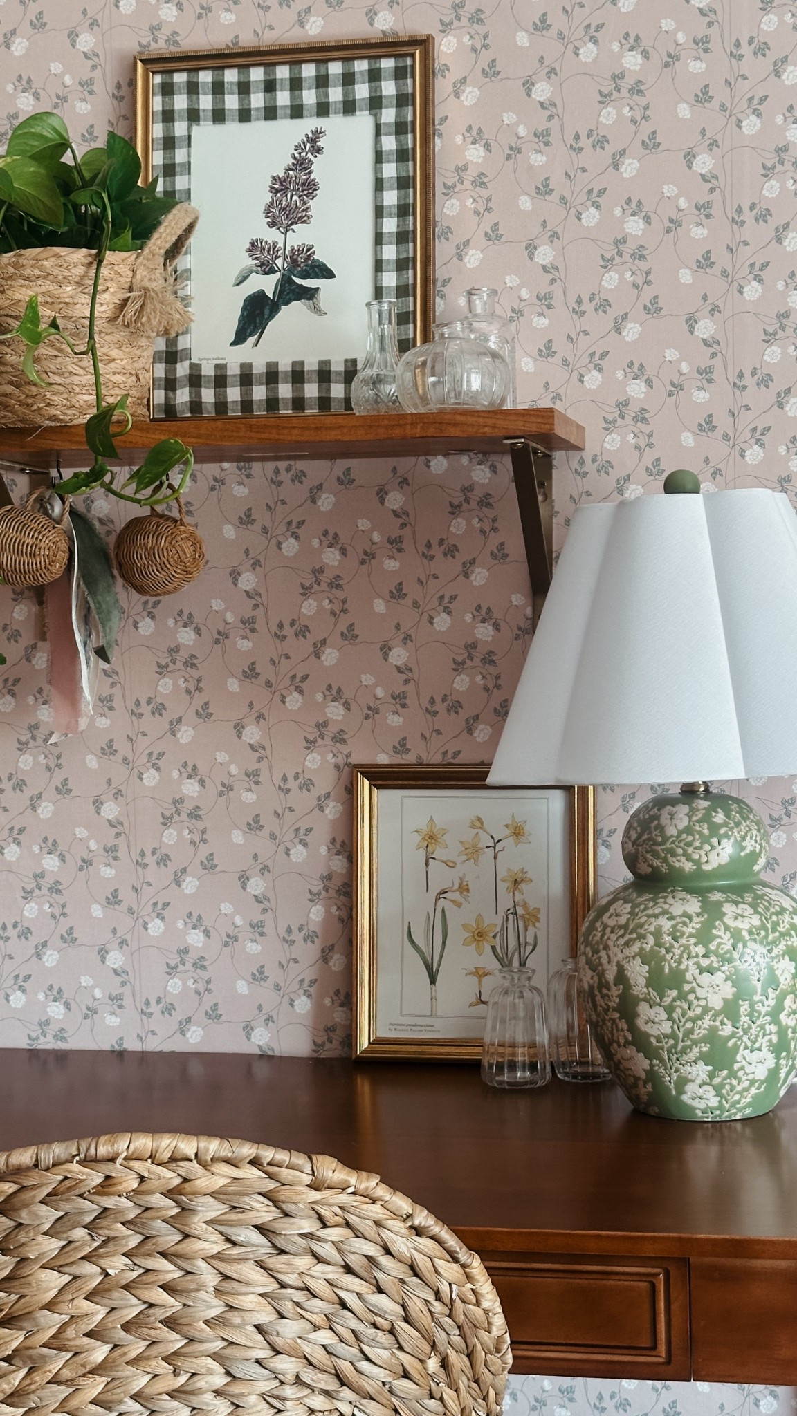 Just a cozy little vignette for a girls’ bedroom desk ❤️.

The lamp is from HomeGoods and I can’t find it online for the life of me! So sorry! The prints are taken from the book linked here! 