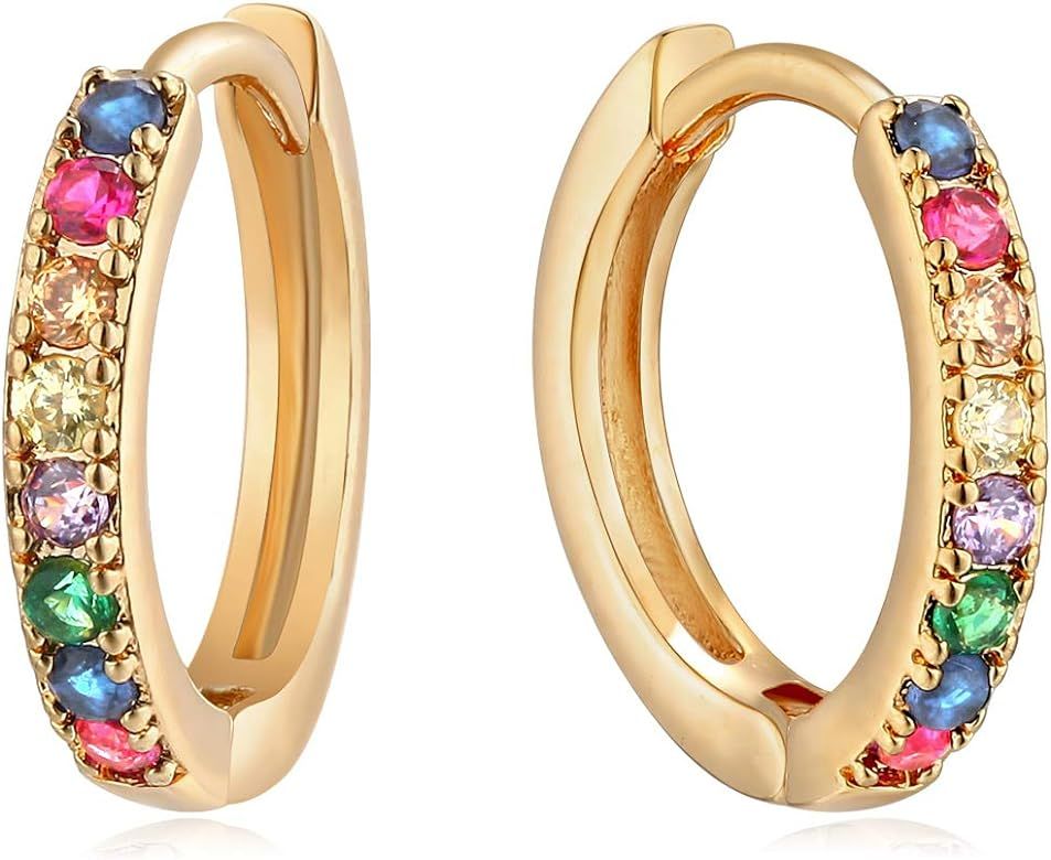 Amazon.com: MYEARS Women Gold Huggie Earrings Hoop Half Rainbow Colorful Diamond Cubic Zirconia 1... | Amazon (US)