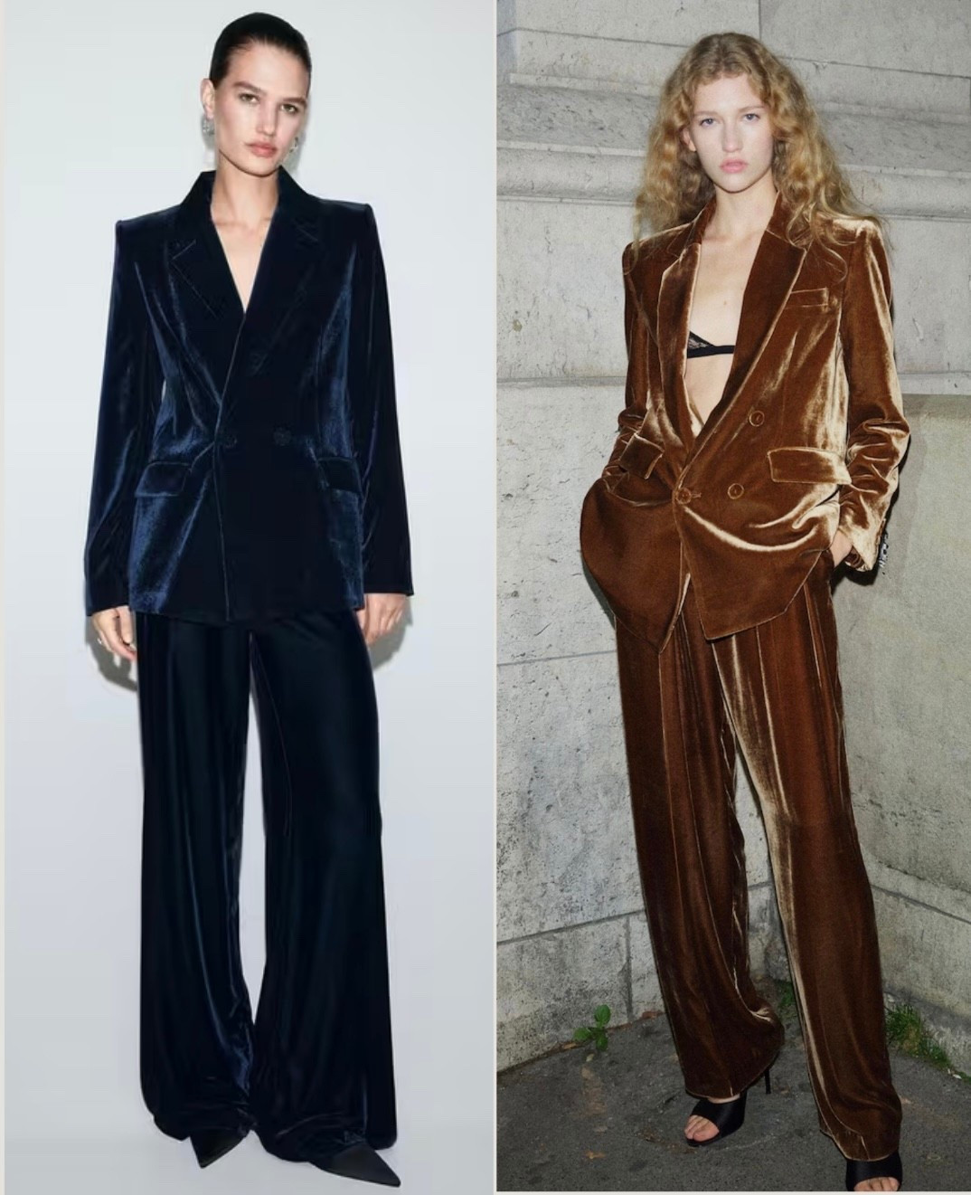 Velvet suit in Navy or brown ✨Perfect festive look that will be a classic for years to come 📌 #NYE #partylooka #festivelooks 

#LTKuk #LTKpartywear #LTKfestive