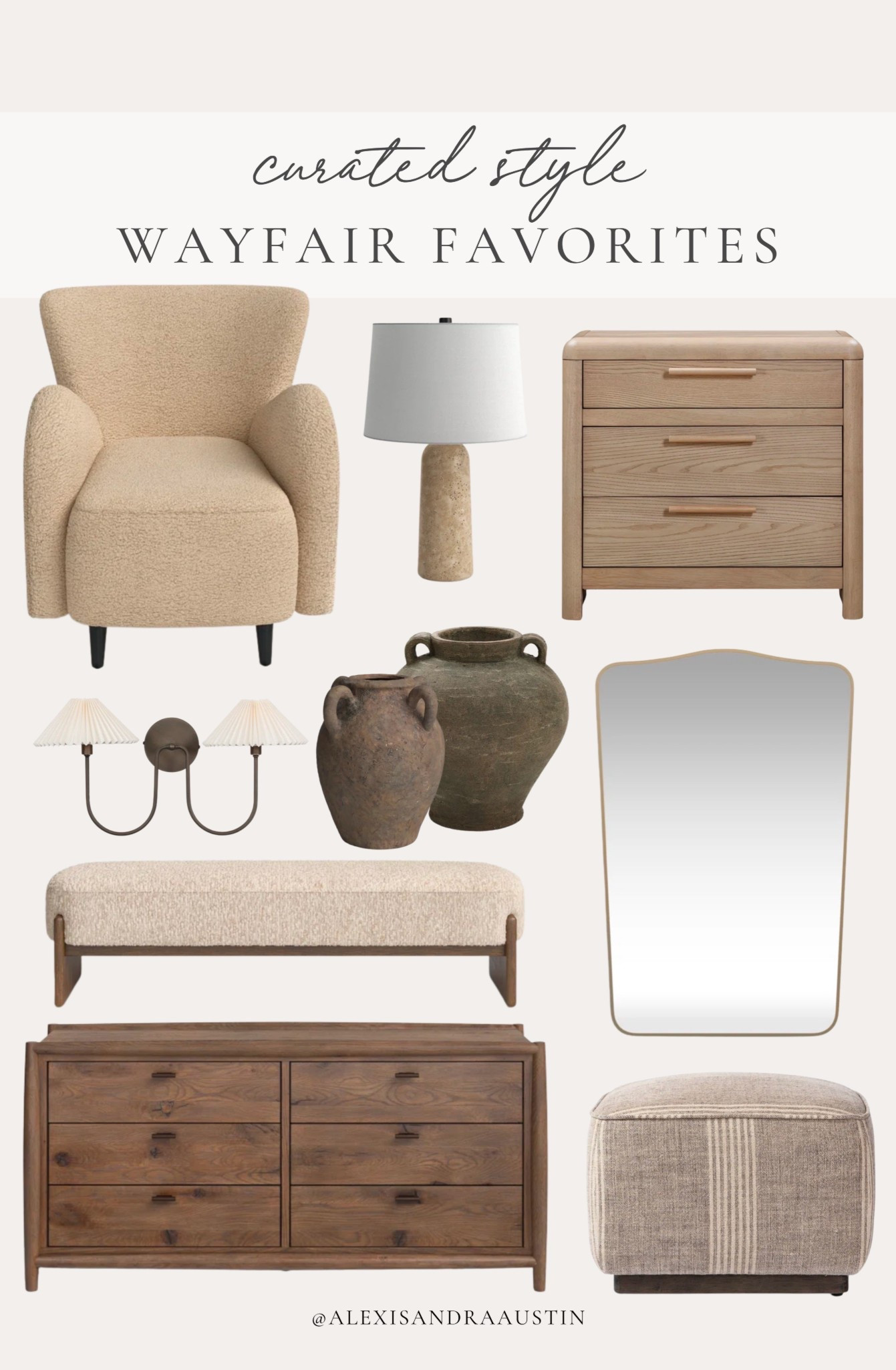Bringing a fresh feel to spring with neutral details and curated finds from @Wayfair. Soft textures, light wood tones, and timeless pieces that make any space feel effortlessly refreshed - shop my favorites for a cozy spring refresh!

#wayfair #wayfairpartner 

Home finds, spring refresh, neutral home inspo, accent chair, dresser faves, neutral wood tones, gold mirror, nightstand faves, pouf, wall sconces, vase favorites, table lamp, neutral decor, Wayfair partner, bedroom bench, bedroom refresh, living room refresh, shop the look!

#LTKHome #LTKSeasonal #LTKStyleTip