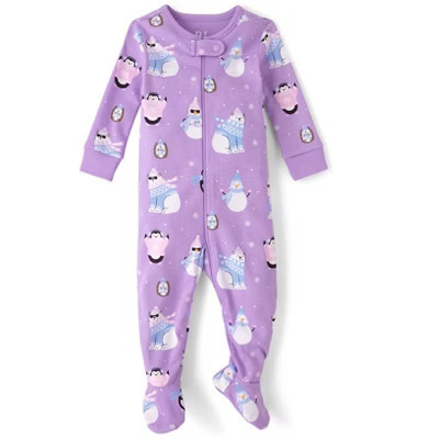 The Children's Place Toddler Girls Long Sleeve Winter Critter Snug Fit Cotton Footed One Piece Pajamas Purple 2T | Target
