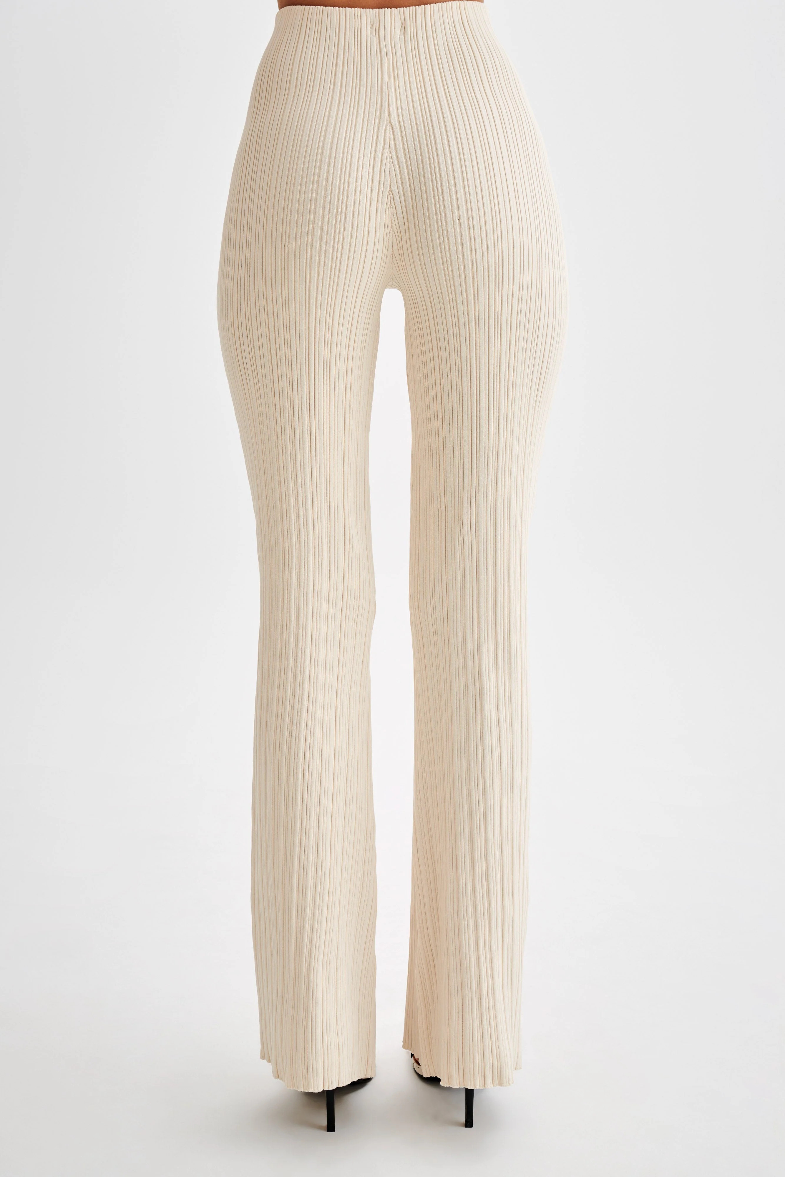 Chiara Straight Leg Rib Knit Pant - Cream | MESHKI US