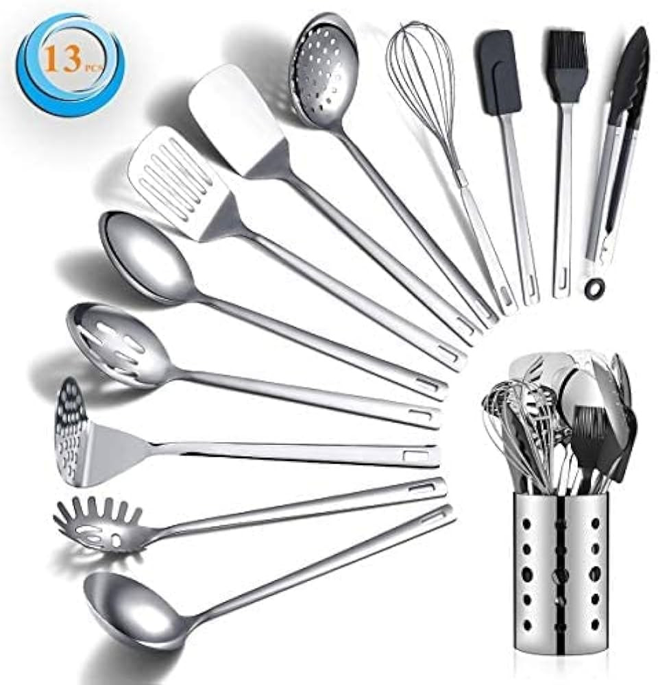 Berglander Stainless Steel Cooking Utensils Set, 13 Pieces Kitchen Utensils Set, Kitchen Tools Se... | Amazon (US)
