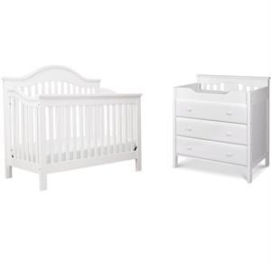 3 in 1 Convertible Crib Set with Matching Changing Table Dresser in White | Cymax