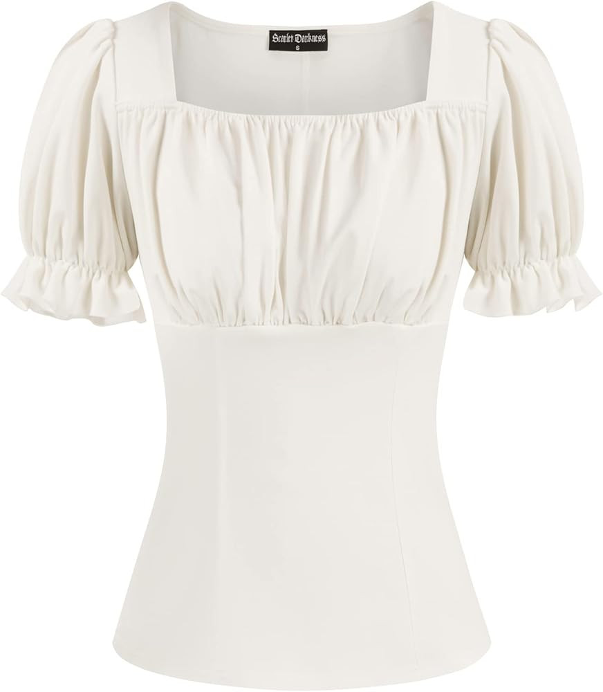 Scarlet Darkness Peasant Tops for Women Vintage Puff Sleeve Square Neck Renaissance Shirt | Amazon (US)