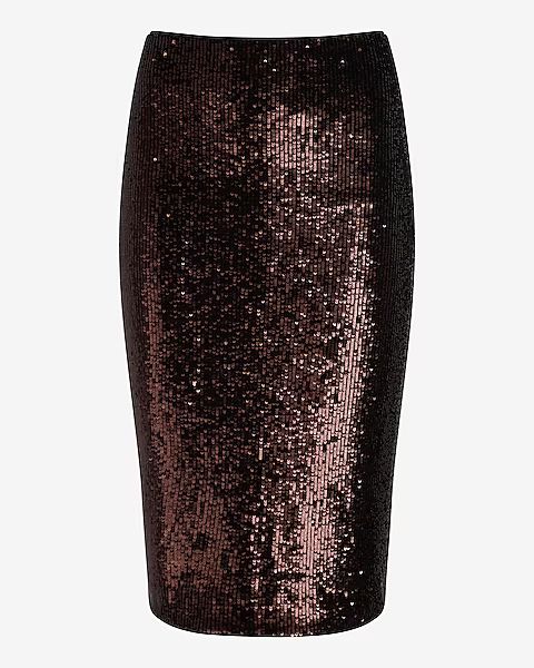 High Waisted Sequin Midi Pencil Skirt | Express