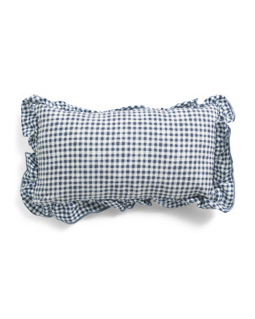 9x16 Mini Painted Gingham Ruffle Embroidered Edge Pillow | Polyester/Cotton | Marshalls