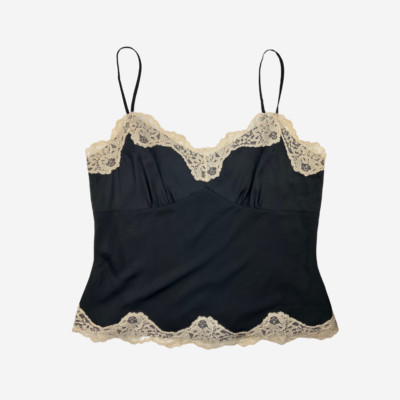 Y2K Babydoll Cami Sz 8 Medium Black Silk Tank Top Lace Trim  | eBay | eBay US