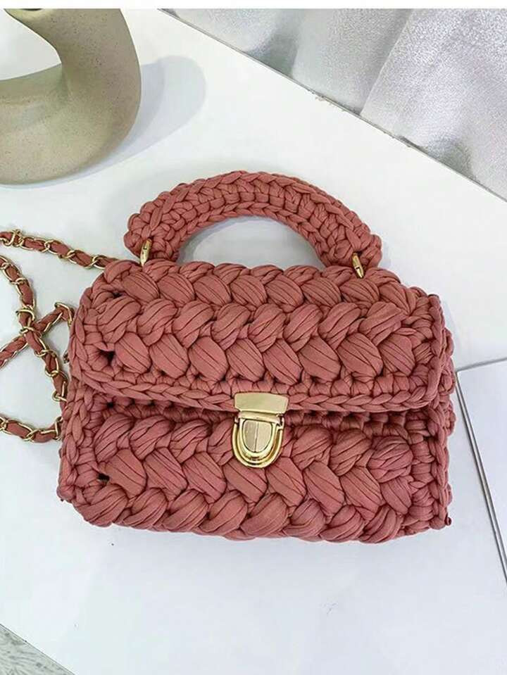 Solid Color Simple Handmade Crochet Women's Tote Bag | SHEIN