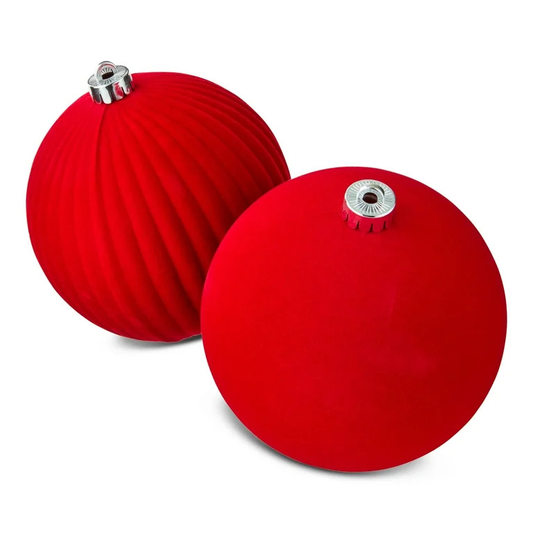 Red Flocked Jumbo Shatterproof Christmas Ornaments, 5.9", 2 Count, by Holiday Time | Walmart (US)