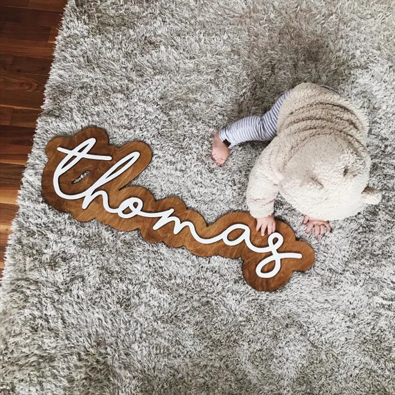 Two Layers Baby Name Sign wooden Nursery Above Bed Cut Out | Etsy | Etsy (US)