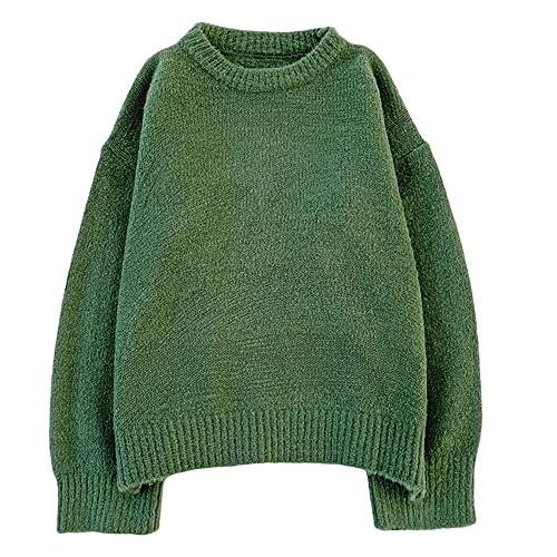 XIBAOBAO Women's Long Sleeve Crew Neck Loose Mohair Sweater Fuzzy Cozy Oversized Knitted Pullover (Green) | Amazon (US)