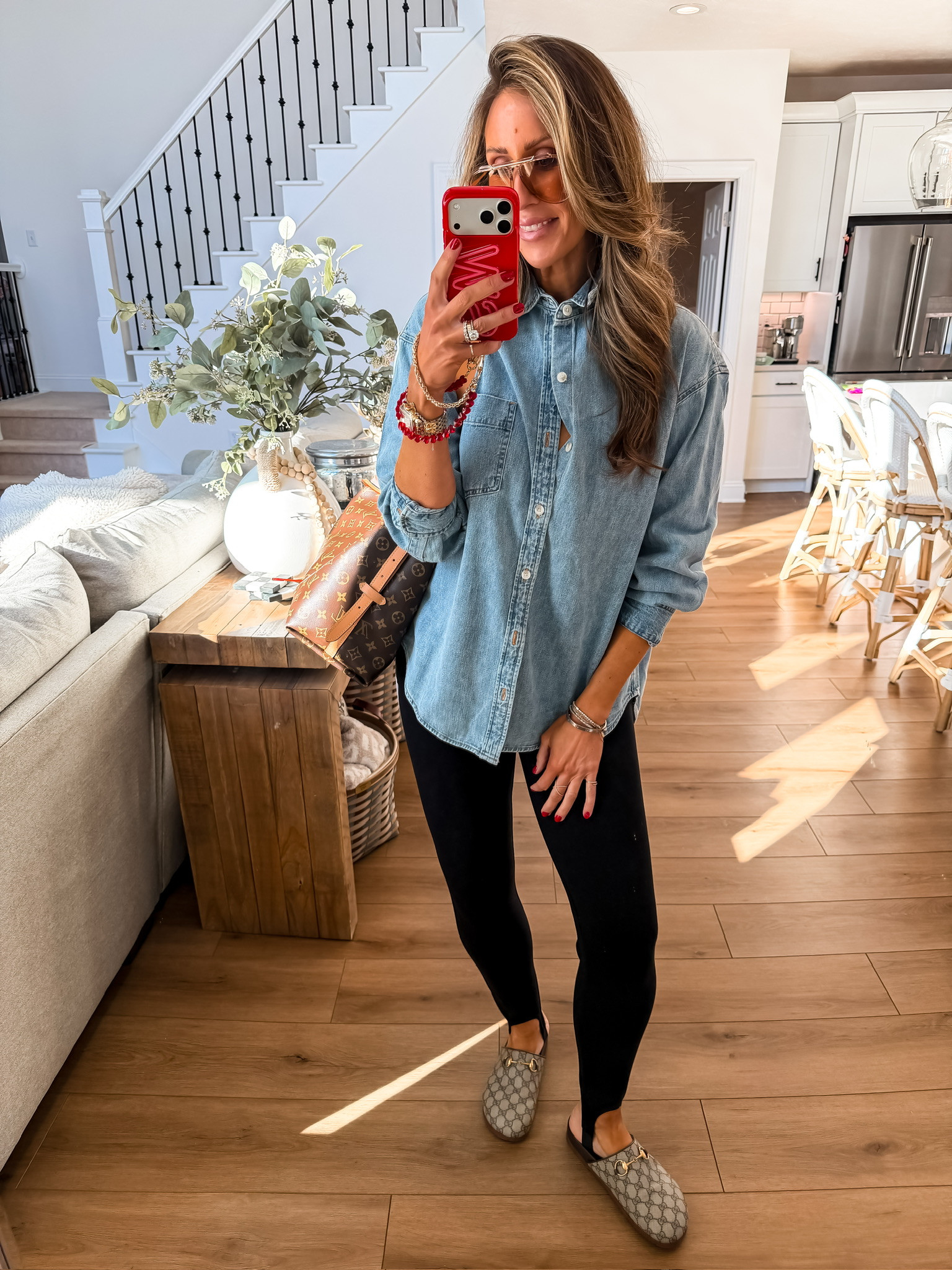 I love these stirrup leggings for elevating a casual and comfy outfit, easy mom outfits, oversized denim shirt, spring outfit, themominstyle 
 

#LTKootd #LTKSeasonal #LTKmomlife
