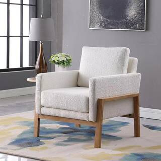 Cream Boucle Traditional Wood Frame Accent Chair (Set of 1) | The Home Depot