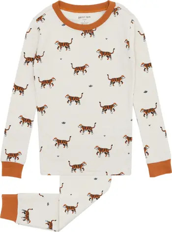 Tiger Print Fitted Organic Cotton Two-Piece Pajamas | Nordstrom