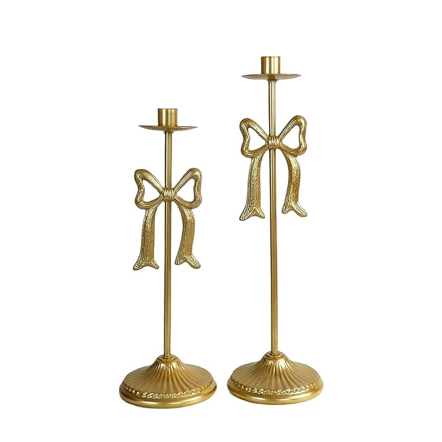 Gold Bow Candle Holder Set of 2,Iron Taper Candle Holders Candle Sticks Holder Decor Candlesticks... | Amazon (US)