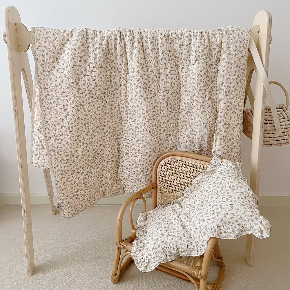 BuLuTu Beige Baby Blanket Flower Print Kid Quilt for Girls Boys Muslin Toddler Quilts for Kids Be... | Amazon (US)