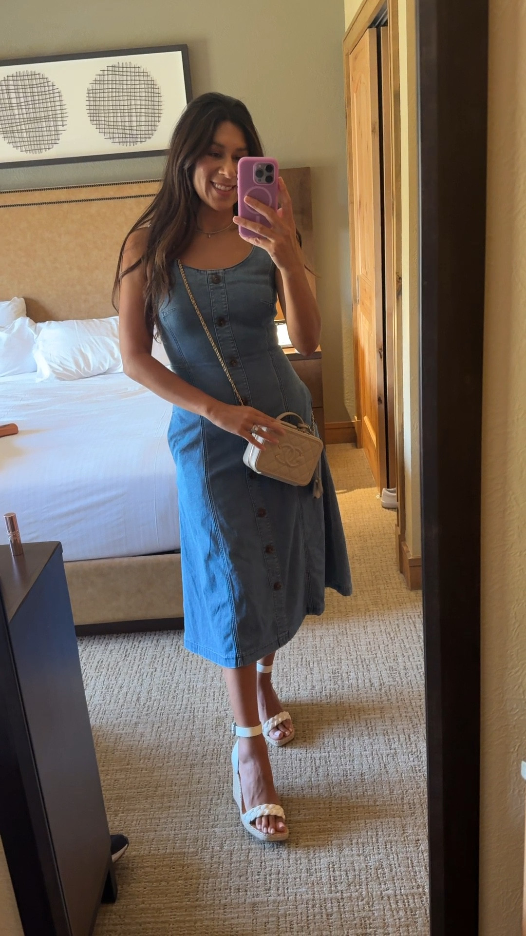 Midi Length Denim Dress I just love! Paired it with my favorite wedges and Chanel crossbody. Felt chic and comfortable for dinner out in Park City  

#LTKSeasonal #LTKFindsUnder100 #LTKStyleTip