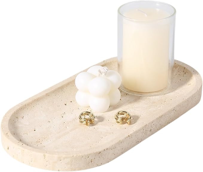 Koville Natural Marble Tray for Bathroom Counter, 10" x 5" Travertine Marble Storage Trays for Pe... | Amazon (US)
