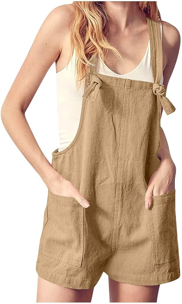Short Overalls for Women Bib Pants Jumpsuits Baggy Cotton Romper Onesies Casual Loose Shorts Jump... | Amazon (US)