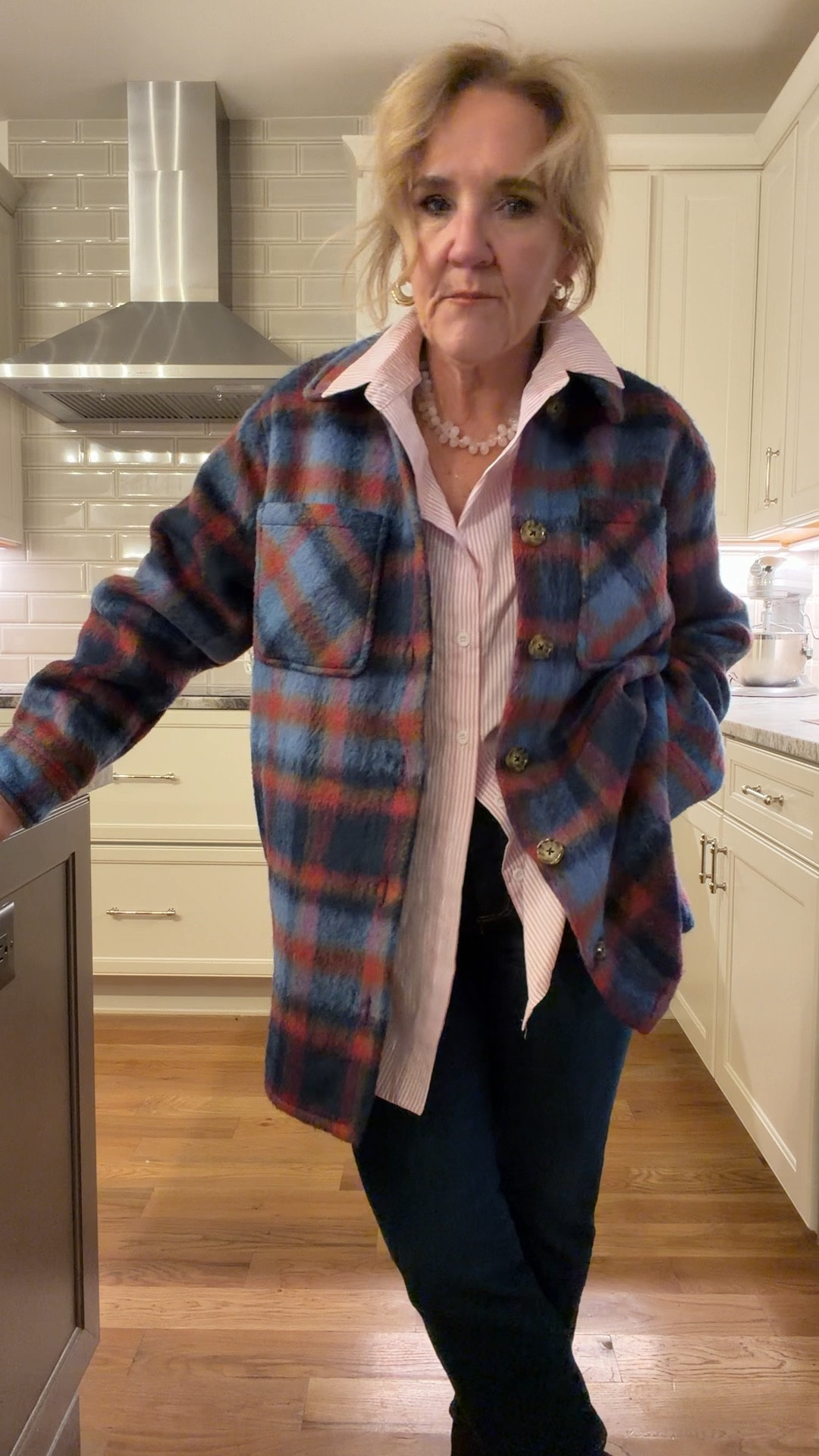 Walmart shirt jacket going fast. This is a medium. You could prob size down. 
Blouse I sized up to a large. Def didn’t need to 

Jeans size 29 petite. Get reg if you don’t want them cropped. 

Brown suede booties finally on sale size up 1/2 size 

#LTKOver40 #LTKFindsUnder100 #LTKPetite