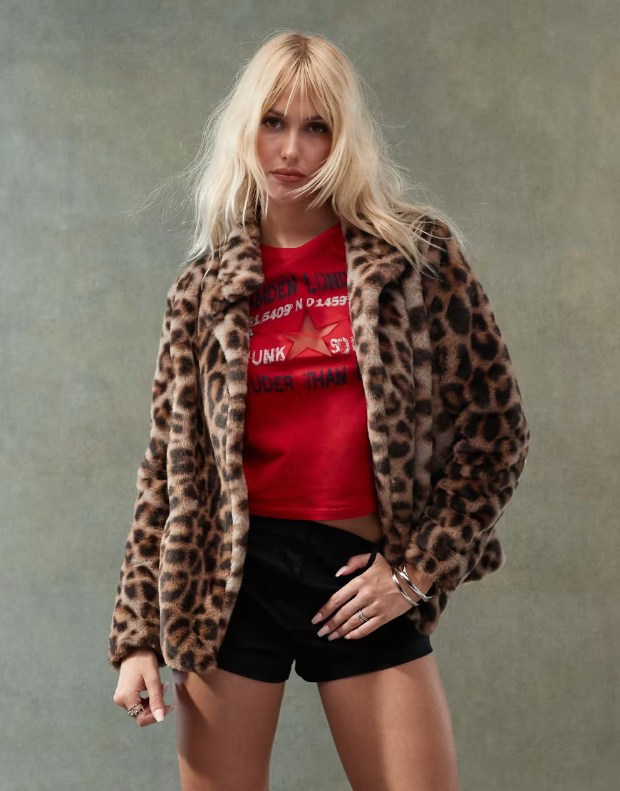 Lioness exclusive faux fur coat in leopard print-Multi | ASOS (Global)