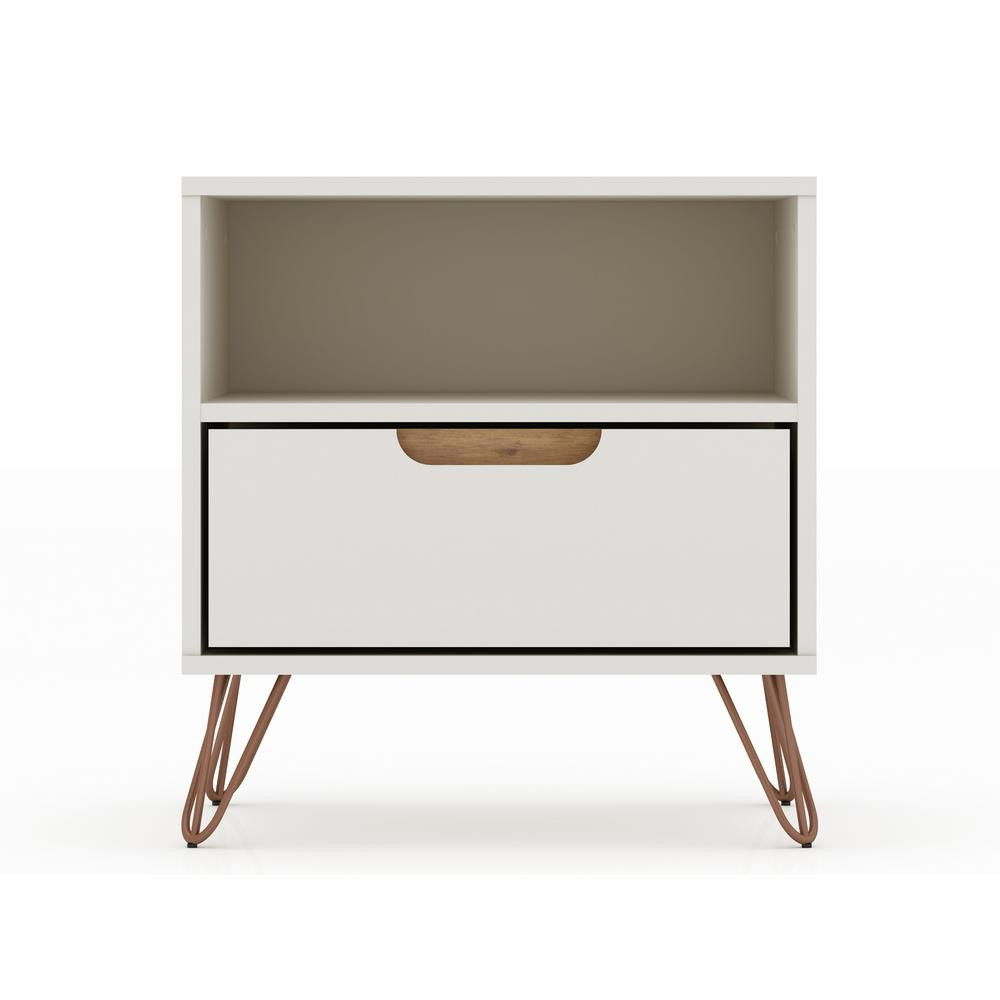 Luxor Intrepid 1.0 1-Drawer Off White And Nature Mid-Century Modern Nightstand | The Home Depot