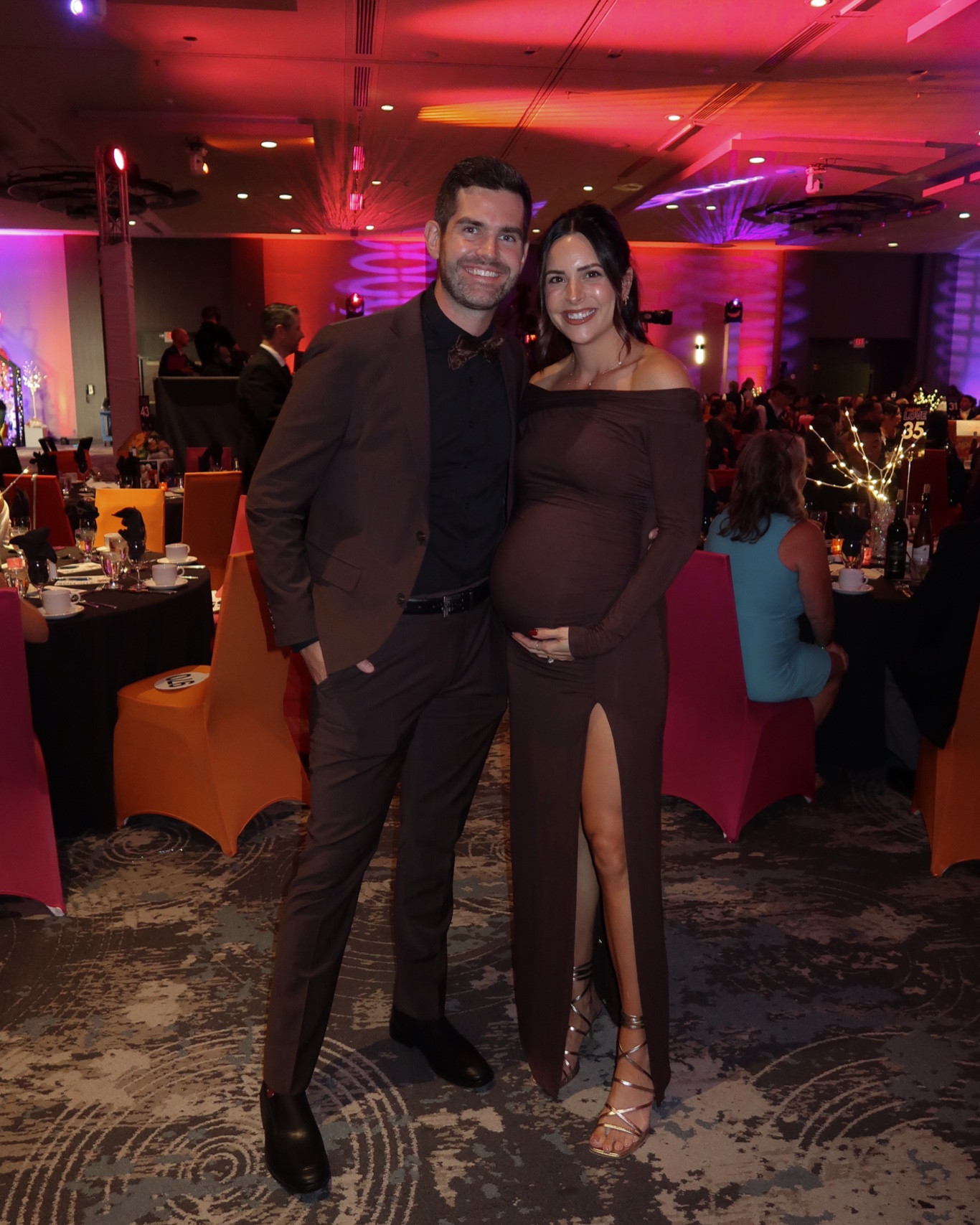 Last night’s look for the RMH Gala! Dress code was semi-formal/formal. If you’re expecting, this maternity dress was really comfortable and flattering on the bump! 🤰🏻True to size (S) and I’m 5’7”.
These heels were my comfiest heel option in my closet at 36 weeks pregnant! Dogs weren’t barking too bad at the end of the night 🤣🙌🏼 True to size.  

Tom’s suit is a great price point and I love the rich chocolate brown color. Comes in more colors too! If between sizes, size up.

Miranda Frye code STYLED 

#LTKMens #LTKBump #LTKWedding