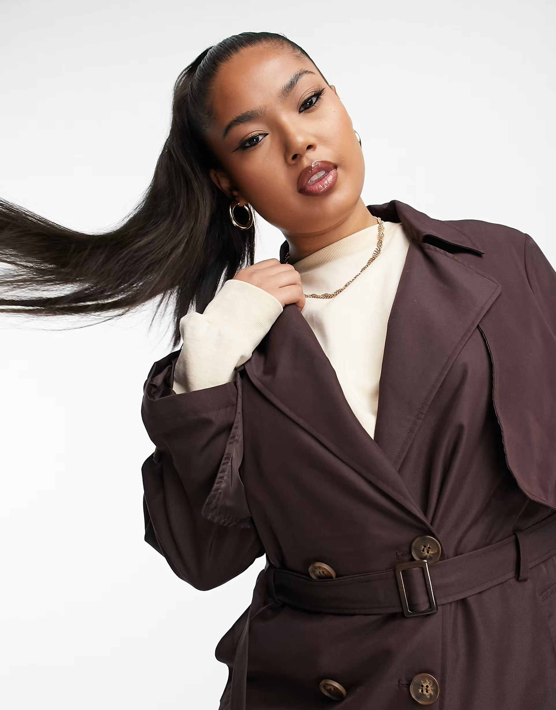 Urban Code Plus longline oversized trench coat in chocolate brown | ASOS (Global)