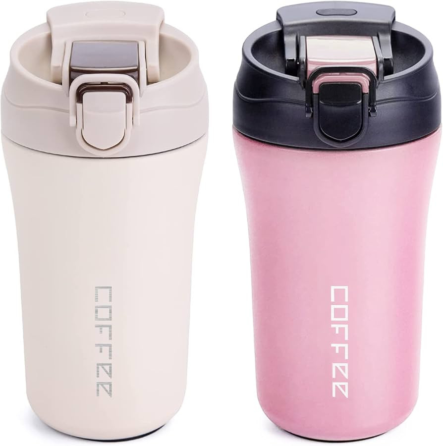 Travel Coffee Mug, 2 Pack 14 oz Vacuum Insulated Coffee Travel Mug Spill Proof with Lid and Straw... | Amazon (US)