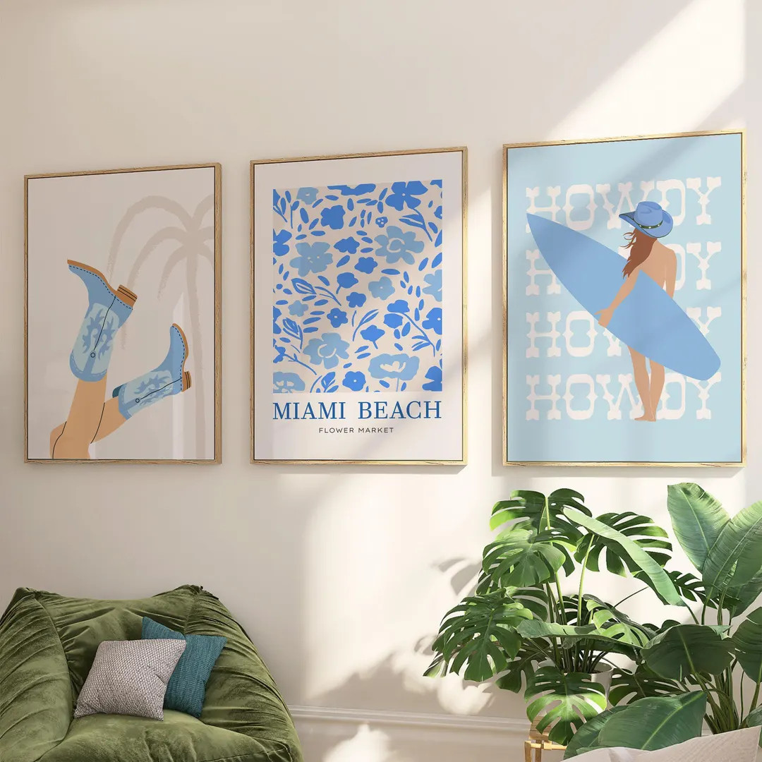 Blue Coastal Cowgirl Art Prints Set of 3: Beachy Western Decor (Digital Download) | Etsy (US)