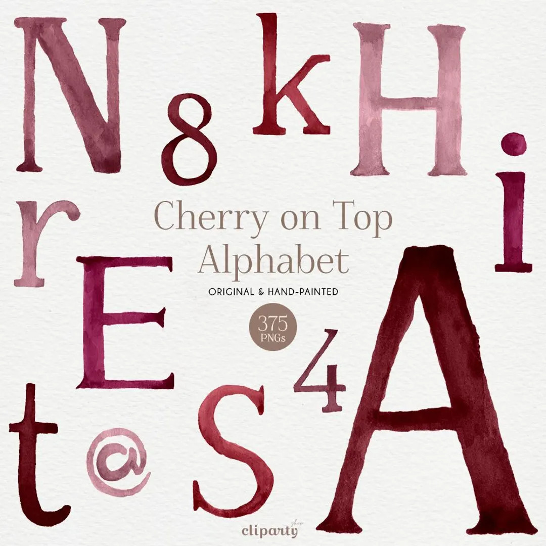 Watercolor Cherry Alphabet Clipart, Red and Pink Color Letters, Cute Watercolor Alphabet for Invi... | Etsy (US)