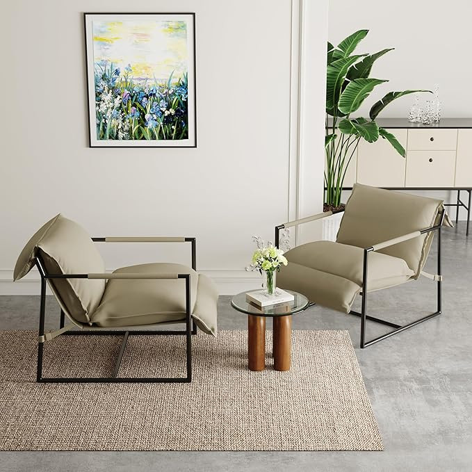 Sling Accent Chair, Metal Framed Armchair with Upholstered Foam Removable Cushion for Living Room... | Amazon (US)