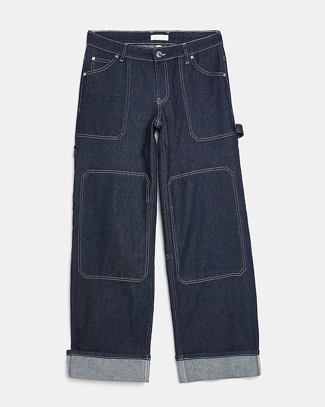 Blue low rise wide leg cargo jeans | River Island (US)