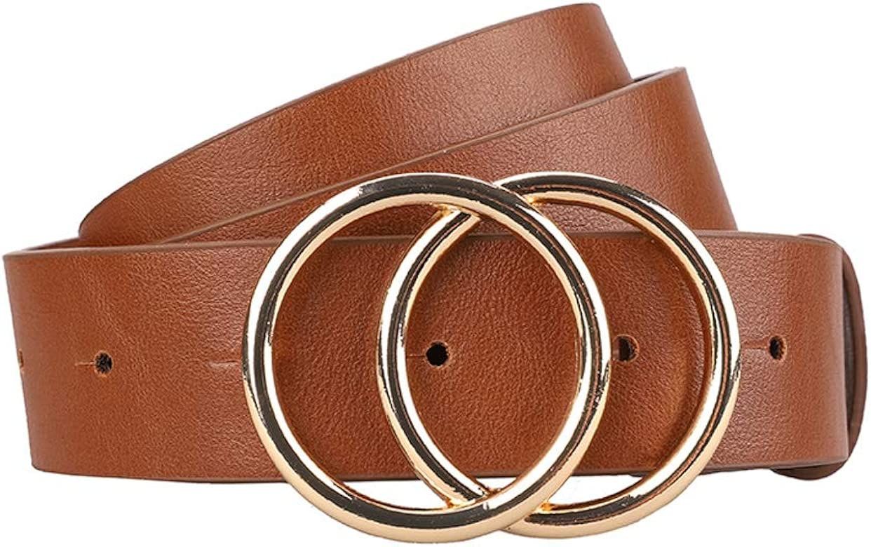 Women's Leather Belt Fashion Soft Faux Leather Waist Belts For Jeans Dress | Amazon (US)