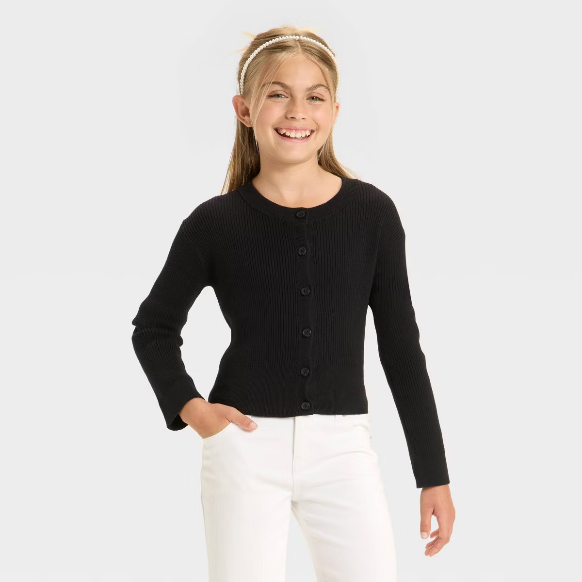 Girls' Long Sleeve Ribbed Cardigan Sweater - Cat & Jack™ | Target