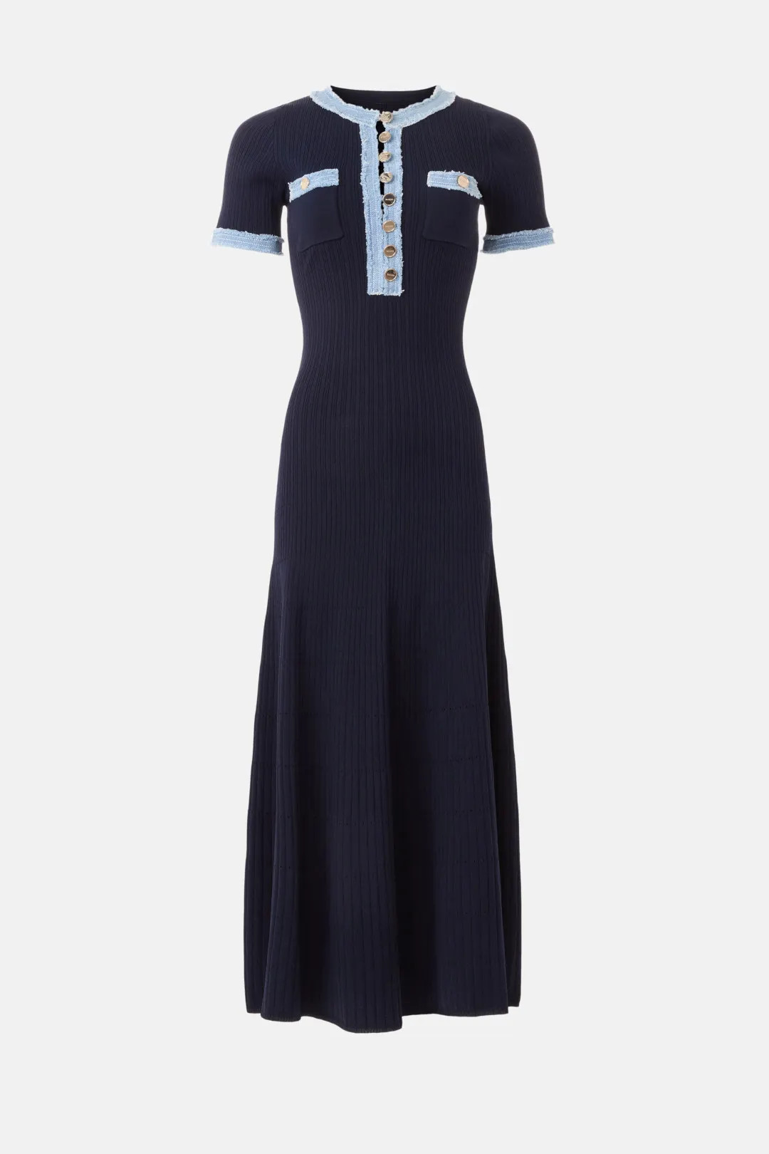 Sandro Knit And Denim Midi Dress | Rent the Runway