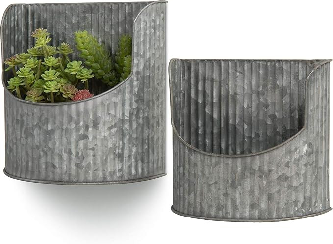 MyGift Rustic Silver Metal Vertical Ribbed Design Galvanized Wall Mounted Flower Planter Pots, Se... | Amazon (US)